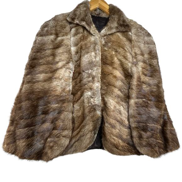 Vintage Fur Cape Capelet MCM 50s - 60s Brown Mob Wife Italian Glam Retro - Picture 1 of 5